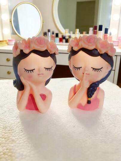 1pc Nordic Luxury Fairy Large Makeup Brush, Cosmetic Storage Tube, Creative Dried Flower Decor For Living Room Potted Plants (Braid, Hair, Wreath Color Random)