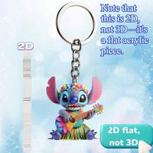 2D Flat Design - 1pc Lilo & Stitch Stitch Wearing Floral Wreath Playing Guitar 2D Acrylic Keychain, Unisex, Fan Essential, Practical & Stylish Keychain/Keyring, Holiday Gift Decor, Car Key Chain, Backpack Wallet Key Chain, Perfect For Birthday, Valentine's Day, Christmas - Multicolor - View 5