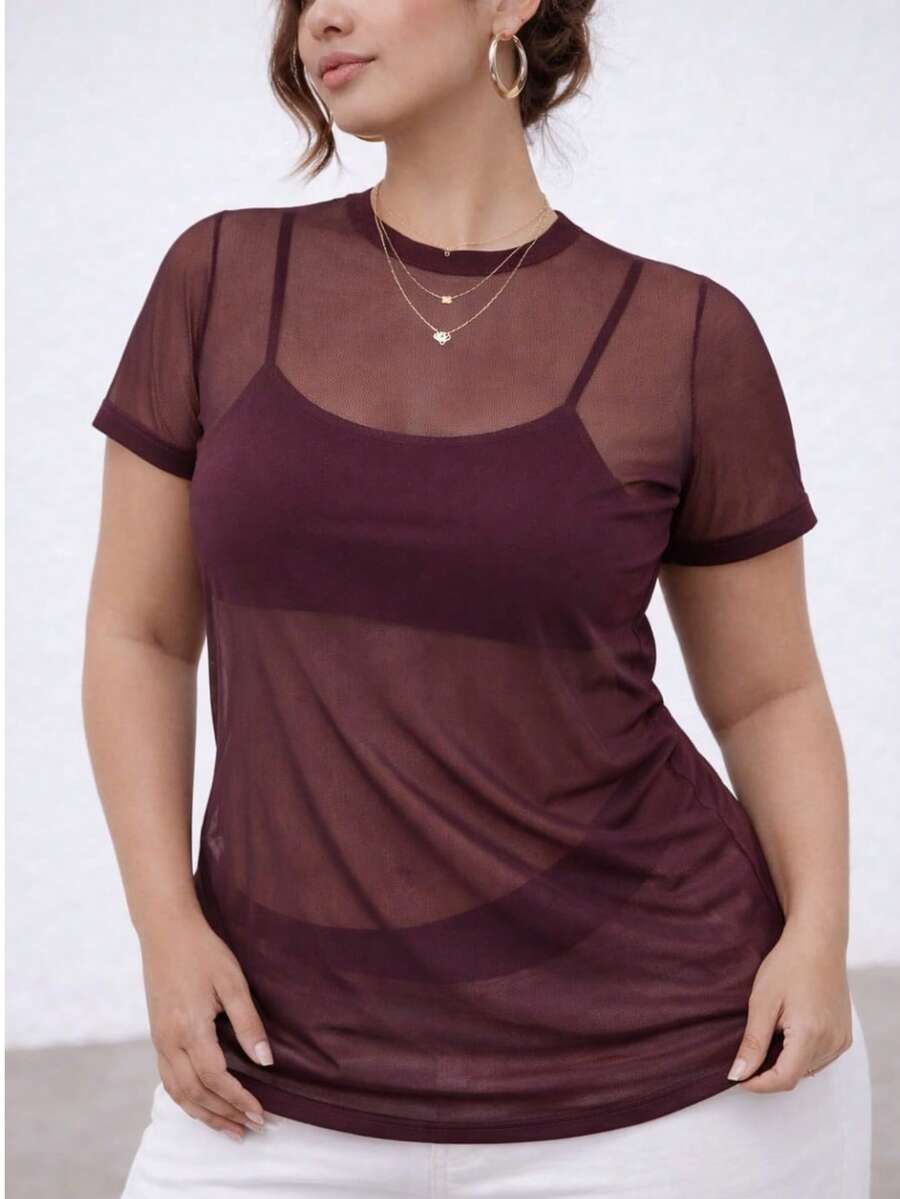 Women's Blouse In Transparent Tulle | Ideal For Modern Looks - Burdeos - Ver 1