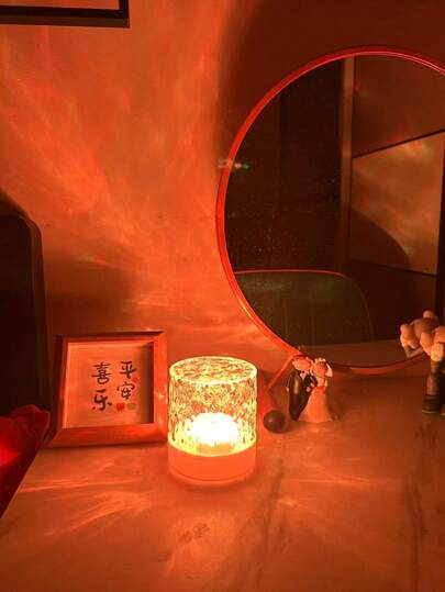 1个LED波浪投影灯，节日儿童助眠动态夜灯，16种颜色变换氛围灯，适用于卧室、客厅、露营、派对，触摸和遥控