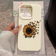 1 pieza Funda de teléfono con patrón de girasol y mariposa de material TPU compatible con iPhone 17 Pro Max/17/16 Pro Max/15/13/12/11, S20 FE/A15/S24/A55, Redmi Note 11/12/13 Pro, cobertura completa, protección suave anti-caídas - Blanco - Ver 1