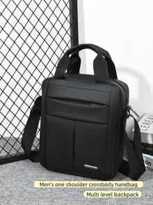 1pc Black Fashionable Briefcase, Minimalist Stylish Business Backpack - Rectangle - View 1