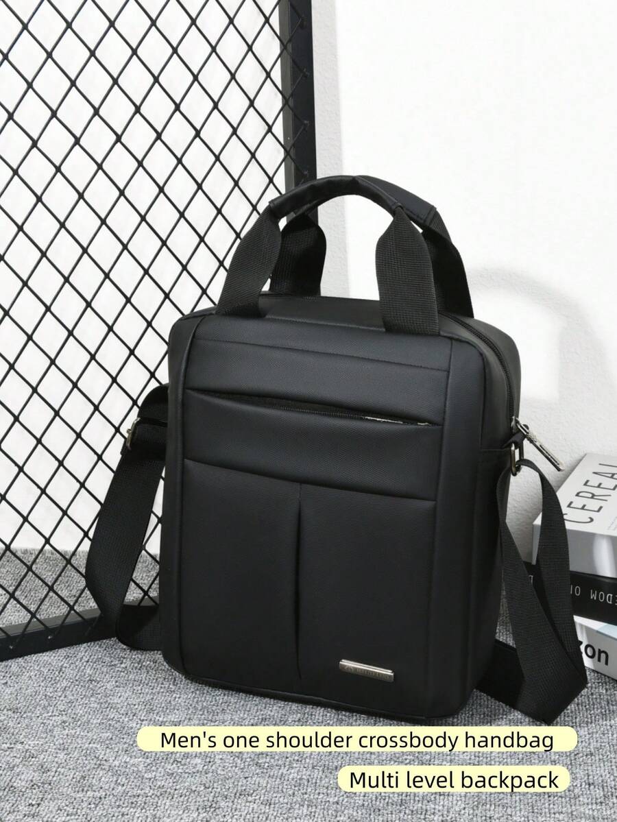 1pc Black Fashionable Briefcase, Minimalist Stylish Business Backpack - Rectangle - View 1