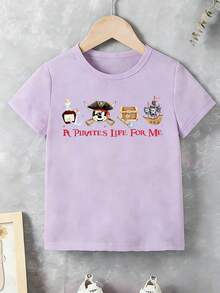 White Background Disney Pirate Style Mickey Mouse Print Kids' Loose Short Sleeve T-Shirt - Playful And Cute Adventure Style Top - Màu tím hoa cà - Xem 3