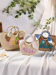 Personalized Straw Bridesmaid Handbag,Bridesmaid Gifts Basket,Custom Beach Bag,Straw Bags,Bachelorette Party Gift Bags,Wedding Party Gifts - Multicolor - View 10