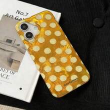 1个极简主义小众风格黄色波点箔面纹理手机壳，手机保护套 - 兼容 17 Air 16 15 14 13 12 11 Pro Max Plus，简约时尚手机壳 - 黃色 - 查看 1