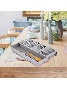 Silverware Drawer Organizer, Expandable Utensil Tray, Deep Cutlery Storage Box, Adjustable Plastic Kitchen Storage Rack, Suitable For Spoons, Forks, And Knives. - Xám - Xem 6
