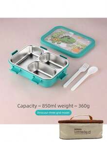 1pc Cute Cartoon Bento Box With Fork And Spoon, Divided Portable Lunch Box, Large Capacity Lunch Container, Leak-Proof Plastic Lunch Box, Stackable Lunch Compartments - Multicolor - View 12