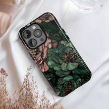 Flower Green Painted Glass Phone Case, Compatible With IPhone 17 16 15 14 13 12 11 Pro Max, And Galaxy S25 S24 S23 Ultra, A Perfect Gift For Her. - Dark Green - View 2