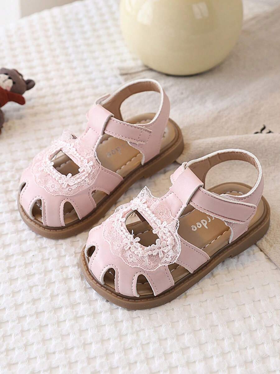 1双女童罗马凉鞋，2026新款夏季闭趾沙滩鞋，公主风透气软底童鞋 - 粉色 - 查看 1