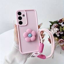 Flower Phone Case, Lanyard Phone Case, Beauty Phone Case, Personalized Protective Phone Case For Samsung Galaxy S25 Plus/S24 Ultra/S23 FE/S22/S21 - Pink - View 2