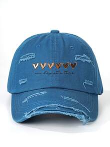 1pc Outdoor Printed Heart & Letter Distressed Baseball Cap, Adjustable Sun Protection Casual Hat Suitable For Spring/Autumn Travel, Beach, Unisex Y2K Style, Valentine's Day - Baseball Cap - View 23