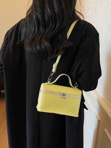 Solid Color Fashion Women's Handbag Shoulder Cosmetic Bag - Yellow - View 2