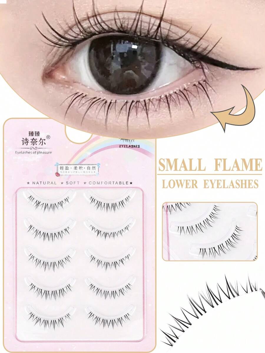 5 Pairs Flame Eyelashes, Natural Effect Eyelashes, Cartoon Style Eyelashes, Japanese Makeup, Anime Style False Eyelashes, Makeup Tools, Adhesive Eyelashes - Natural Lashes - View 1