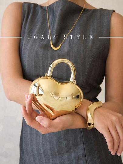 Bolso de mano de mujer de lujo con diseño de corazón de unicolor y forma irregular, con cadena de metal exquisita para cruzar el Body. Bolso perfecto para cenas y fiestas, que se puede combinar con ropa diaria, formal, vestidos de fiesta y vestidos de cumpleaños.