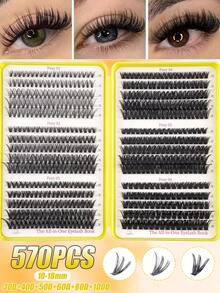 600PCS D Curl Fluffy Individual Lash Clusters 10D-150D, 10-18mm DIY Lash Clusters Extra Thick&Dramatic Volume&Ultra Soft&Super Light Reusable Individual Segmented False Eyelashes Eyelash Extension Kit For Self Use At Home Halloween&Cosplay&Daily Life - D - View 2
