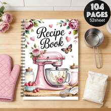 1本复古花卉食谱本，粉色搅拌机封面 - 螺旋装订食谱整理本兼日记本，尺寸小巧，适合烘焙和烹饪，可爱的厨房厨师礼物，包含心形镂空图案和计量单位换算指南 - 耐用的计划页，方便备餐 - 彩色 - 查看 5