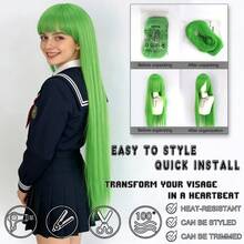 Universal Anime Cosplay Extra Long Straight Wig With Side Bangs - Blue Flaxen Green Purple Versatile Heat Resistant Synthetic Hair With A Long Fringe For Daily Party Holiday & Cos Events - Multicolor - View 8