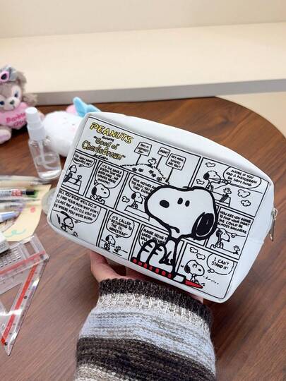  1 pieza Nueva bolsa de cosméticos linda de Snoopy, bolsa portátil, portacartas, bolsa para teléfono, bolsa de almacenamiento de artículos de papelería de estilo japonés multifuncional y de moda, útiles escolares, regalo del Día de San Valentín/Año Nuevo, estilo aleatorio