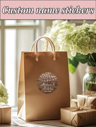 35pcs Personalized Round Wedding Favor Stickers With Lighting Design, Size 4cm/1.57 Inch, Elegant Stickers Printed With "Sweet New Beginning" Or "Thank You" Text, Customizable With Names (E.G. & Nicholas) And Date (E.G. 10-15-2025)