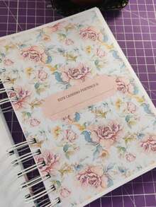 A5 Floral Pink And Blue Notebook Personalized With Initial Of The Alphabet - T - View 3