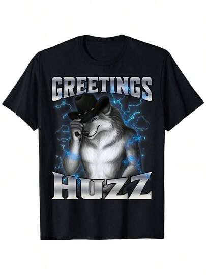 Camiseta gráfica de algodón Cringe alfa lobo Saludos Huzz Camiseta de manga corta, La camiseta esencial 2026 - Expresa tu yo |   Idea de Regalo de San Valentín