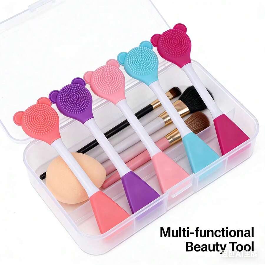 Silicone Brush Cosmetics Double Headed Double-Sided Face Wash Makeup Brush Easy To Clean Texture Delicate And Soft Skin Friendly Makeup Tool - Multicolor - View 1