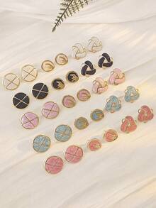 Court-Style Enamel Oil Drip Triangular Geometric Earrings, Fashionable Hollowed-Out Rotating Flower Earrings For Women Simple Stainless Steel Women's Gold Round Heart Shape Stud Earrings Summer Beach Vacation Bikini Accessories Attractive Clothes, Wedding Dresses Accessories - Versatile JewelryPerfect For Wearing While Swimming, Bathing, Exercising ,Great For Valentines Day, Birthday, Mother Day, And Vacation Surprises. - Multicolor - View 2