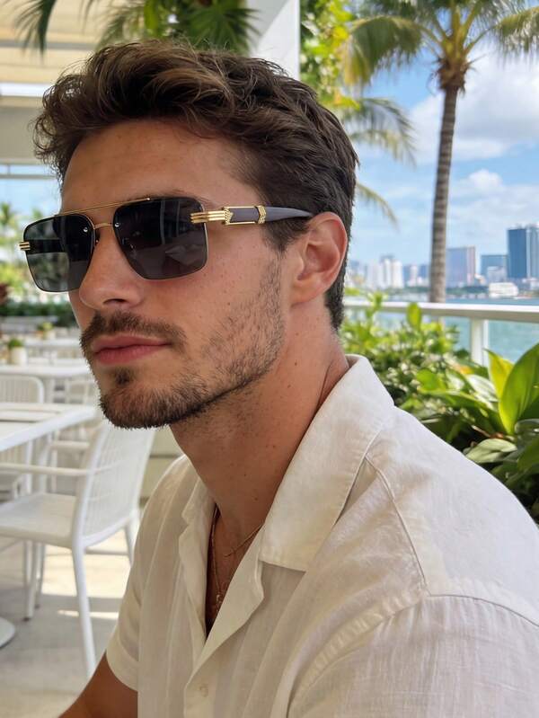 复古矩形双梁无框眼镜，时尚塑料休闲装饰眼镜，男女皆宜