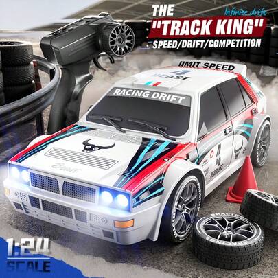 1:24 Scale 4WD Drift RC Car With 2-Speed Mode, 20KM/H High Speed Racing, 2 Sets Of Tires For Different Driving Styles, LED Headlights