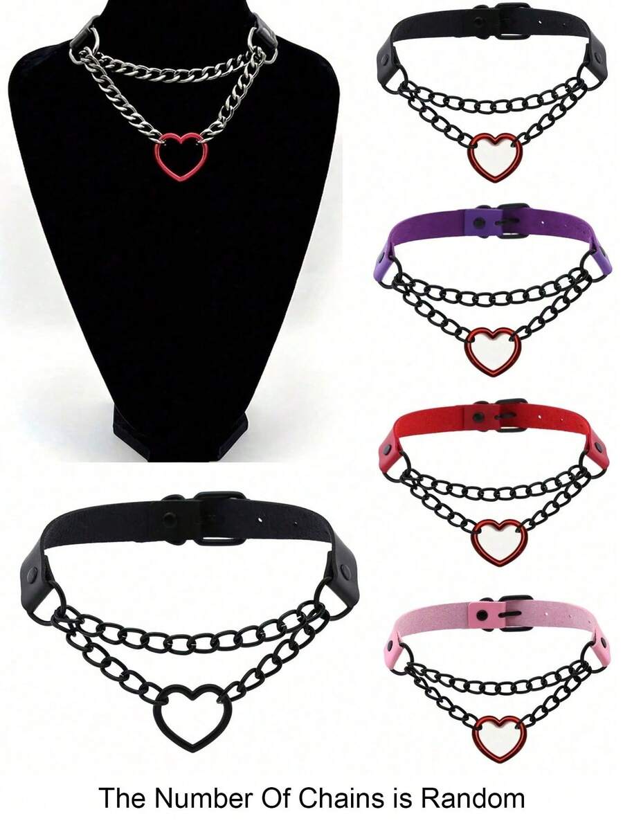 1件装时尚哥特式爱心颈链，PU皮革朋克铆钉项圈项链，创意礼物，适合日常、派对、圣诞节、万圣节、情人节，男女皆宜 - 彩色 - 查看 1