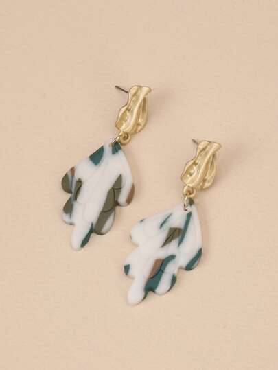 一对手工制作的3D撞色叶形吊坠耳环，自然风格，百搭女士耳环，适合派对、旅行和日常佩戴