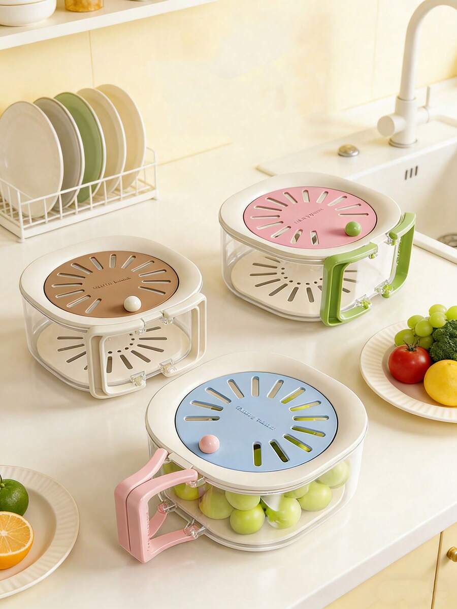 1个带盖可折叠果蔬篮，二合一滤网沥水篮，加厚塑料材质，多功能折叠篮，带提手，适用于厨房，清洗果蔬 - 多功能瀝水籃 - 查看 1