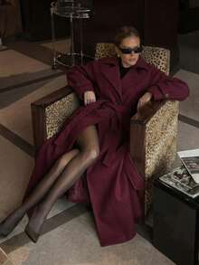 Women's Classic Double-Breasted Wool Coat, Winter New Arrival - Red - View 4