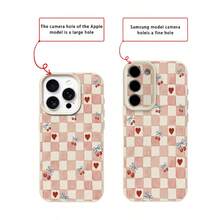 1 buah Casing Ponsel Bahan TPU Motif Kotak-kotak Pink dan Hati Ceri, Kompatibel dengan iPhone 17 Pro Max/17/16 Pro Max/15/13/12/11, S20 FE/A15/S24/A55, Note 11/12/13 Pro, Pelindung Ponsel Lembut Anti Jatuh yang Melindungi Seluruh Bagian, Versi Internasional, Bukan Versi Domestik - Putih - View 7