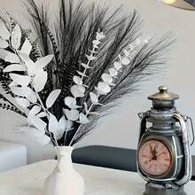 1 Buquê Arranjo Floral de Primavera - Capim-das-Pampas, Lavanda, Flores Coloridas de Primavera/Verão, Decoração Versátil para Casa, Boho, Fazenda, Jardim Moderno, Buquê de Plantas Naturais para Vasos, Casamentos, Aniversários, Festas, Adereços de Fotografia, DIY - Moda em preto e branco - Visão 3