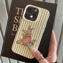 1pc TPU Material Cute Rabbit Family Striped Pattern Phone Case Compatible With Apple 17 Pro Max/17/16 Pro Max/15/13/12/11, S20 FE/A15/S24/A55, Compatible With Redmi Note 11/Note 12/Note 13 Pro, Full Coverage Anti-Drop Soft Protective Phone Cover - White - View 2