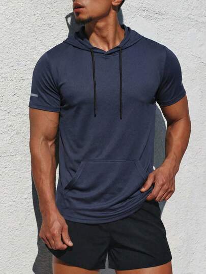Men's Fashionable American Style Fitness Sports Hooded Short Sleeve T-Shirt, Summer