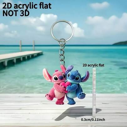 1pc Cute Acrylic Stitch Shaped Keychain, Practical & Stylish, Can Be Used As Key Chain, Car Key Chain, Backpack/Wallet Key Chain, Perfect Gift For Valentine's Day, Birthday, Christmas For Women, 2D Flat Heart Shape
