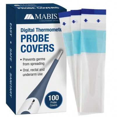 MABIS Disposable Probe Covers For Digital Thermometers, Box Of 100, FSA Eligible, Can Be Used Orally, Rectally Or Under The Arm