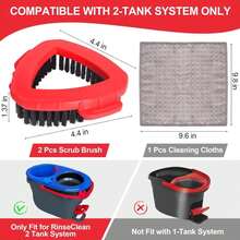 Scrub Brush For O Cedar RinseClean 2 Tank System, Ocedar Scrubber Mop Head, Spin Mop Scrub Brush Head Replacement, 1 Cleaning Clothes &Amp; 2 Pcs Hard Bristle Floor Scrub Brush For Bathroom, Kitchen, Tub - White - 查看 2