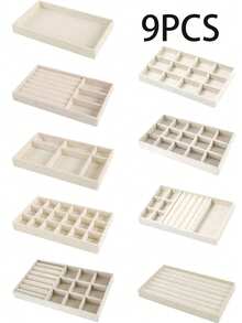 9pcs/Set - 1pc Jewelry Tray, Jewelry Box, Jewelry Storage Box, Stackable Storage Tray, Drawer Storage Tray, Detachable Storage Box, Necklace, Earrings, Rings, Studs, Earrings Storage Box, Multi-Functional Jewelry Storage Box, Divided Storage Tray, Travel Essentials, Dorm Essentials, Wedding Bridesmaid Gift, Mom Gift, Birthday Gift, Gift For Friends And Teachers - Beige - View 19