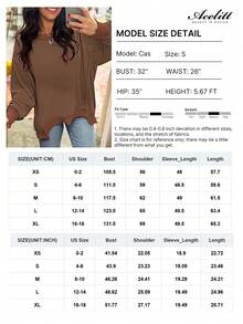 Acelitt Herbst einfarbiges, strukturiertes gestreiftes Langarm Lässig Loose Rundhalsausschnitt T-Shirt mit Bündchen - Braun - Übersicht 4