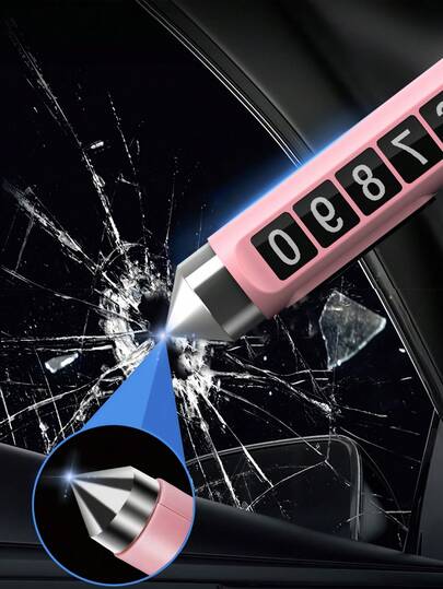 1pc Car Temporary Parking Sign With Flashlight, High Temperature Resistant, Alloy Tip, 2-In-1 Emergency Escape Tool Including Window Breaker And Seatbelt Cutter, Suitable For Temporary Parking And Other Emergency Situations