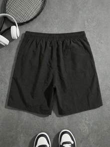 Quần short thể thao nam mùa hè mới, kẻ sọc phối màu tương phản, cạp chun có dây rút, kiểu dáng thường ngày, unisex. - màu đen - Xem 5