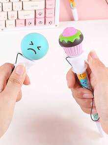 1支/3支装笑脸减压圆珠笔 0.5mm 黑色中性笔，趣味办公及学生用品，女士适用 - 表情包原子筆 - 查看 4