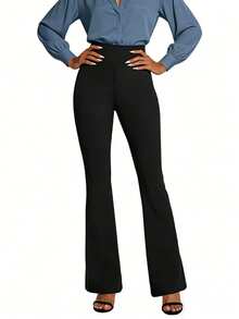 JSEMOY Women's Bootcut Dress Pants Business Casual With Pockets Stretchy High Waisted Office Pull On Slacks For Work - Black - View 7