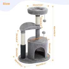 32.7" Cat Tree Tower For Indoor With Self Groomer Brush, Sisal Scratching Post, Dangling Ball For Small, Medium Cats, Gray - Gray - 查看 3