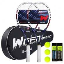 Tennis Rackets for Adults 27 Inch Tennis Racquets Set Included Tennis Racket Tennis Balls Overgrips Vibration Dampers Tennis Bag - 2 piezas rojo azul oscuro - Ver 2