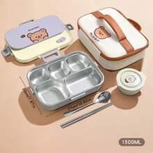 1pc 1500ml 4/5 Grids 304 Stainless Steel Lunch Box With Cute Capybara Pattern, Portable Large Capacity Bento Box With Tableware & Soup Bowl, Thermal Insulated Lunch Container, Leak-Proof Fruit Salad Food Storage Container, Dishwasher & Microwave Allowable, Suitable For Student And Adult Use In Home, School, Office, Outdoor Camping, Picnic, Travel, Back To School - Nhiều màu - Xem 17